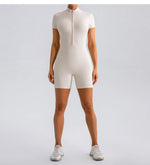 Yoga Jumpsuit Fashion Zipper Dance Short Playsuit Women Romper Short Sleeve Gym Fitness Overalls One Piece Sports Suit Unitard
