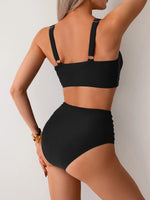 Sexy Black Two Piece Swimsuit Women Cross Pleate Push Up Padded Bikini Set Summer Bathing Suit Slim High Waist Swimwear Biquini