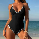 5 Colors V Neck Ribbed Cross Back One Piece Swimsuit Women Swimwear Female High Leg Cut MonokiniBather Bathing Suit Swim V6278