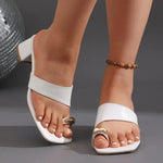 Female Chunky Heel Slippers Summer Fashion Square Head Shoes Lightweight Non-slip Square Head Open Toe Solid Color Sandals