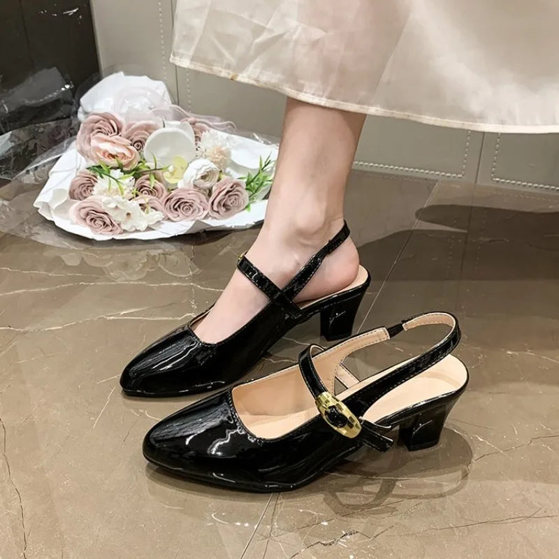 New Summer Fashion Women Sandals Sexy Pointed Toe Decoration Stiletto Simple Solid Color