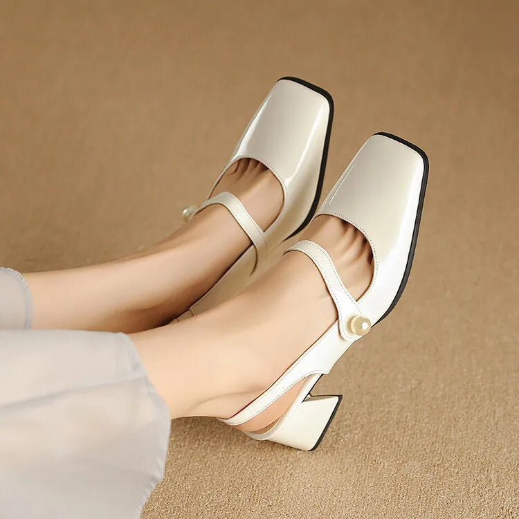 Elegant Slingback Sandals Women Summer Shoes Pink Black Silver Medium Heels Close Toe Office Party Shoes Female Large Size 45