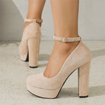 2026 Plus Size 43 Elegant Black Ankle Strap Platform Pumps Sexy Spike High Heels Shoes Women Classic Apricot Office Lady Shoes