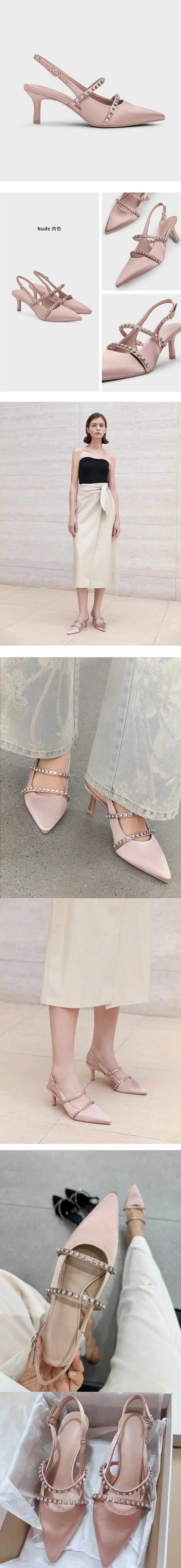 Elegant Pointed Toe Silver Nude Black Satin Slingback Pumps Sexy Thin Stiletto High Heel Wedding Bridal Date Party Summer Shoes