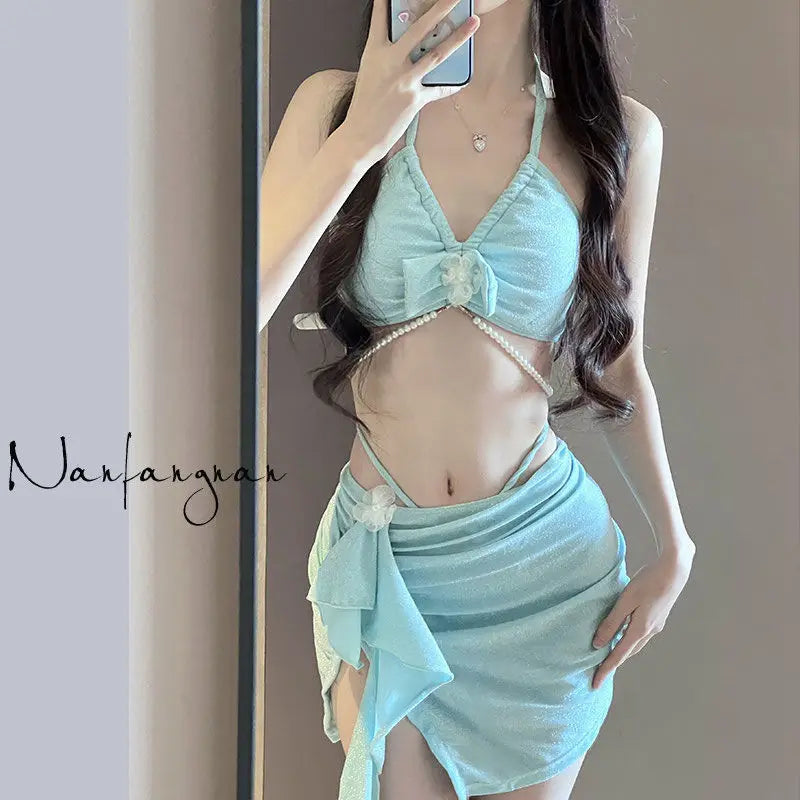 New 2025 Sexy Split Swimsuit Women's Bikini Three Piece Set Niche Release Vacation Style Hot Beach Swimwears Slimming