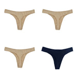 4Pcs/Set Cotton Panties Women Low-Rise Thong G-string Solid Breathable Stretchy Underwear Ladies Sexy T-back Lingerie M-XL