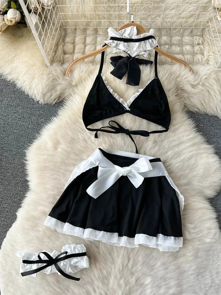 Women's Sexy Bow Lace-Up Sensual Dress Set Fashion Uniform - Trendy Comfortable Dress Ensemble for Adults New