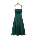 Australian Women's Back-cross-strap Hollow-out Camisole Dress With Chest Pleats Slim-fit Waist And Long Skirt Pure Desire ZJBL