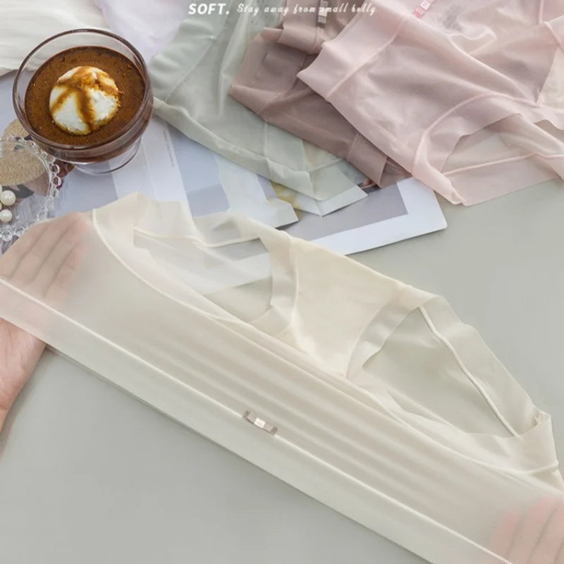 1Pc Women Ice Silk Panties Transparent Mesh Briefs Low Waist Panties Quick Drying Underwear Sexy Lingerie Soft Underpants M-XL