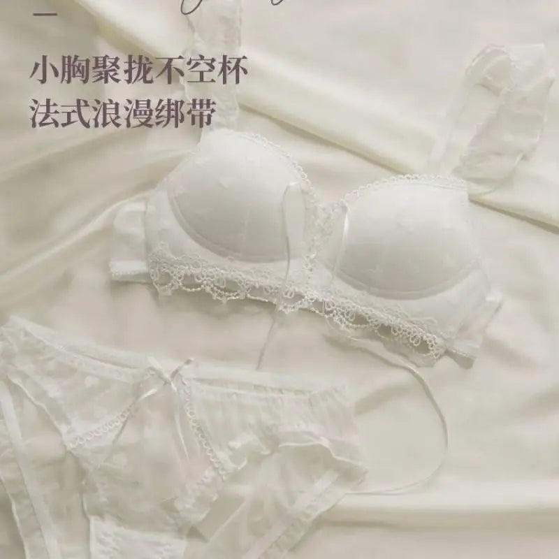 Japanese Kawaii Heart Print Lingerie, Sweet Wireless Bralette Set for Small Breasts, Comfortable Anti-Sagging Everyday Bra Set