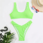 8 Colors High Cut Wrinkled Crinkled Bikini Female Swimsuit Two-Pieces Bikini Set Women Swimwear Bather Bathing Suit Swim V3461C