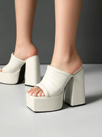 Sexy High Heels Women Slippers Platform 2026 Summer Slides Mules Shoes Leather Black White Red Sandals Large Size Brand