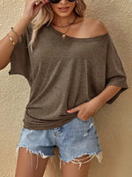 Loose Bat Wing Casual T-Shirt Summer Loose One Shoulder Top