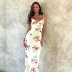 Floral Print Summer Green Dress Womens Fashion Casual Sleeveless V-neck Backless Tunics Bodycon Holiday Beach Dresses Streetwear