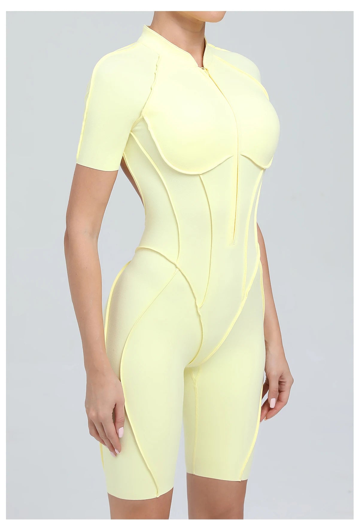 Summer Zipper Workout Jumpsuit Sports Overalls Women Running Fitness Short Sleeve Yoga Bodysuit