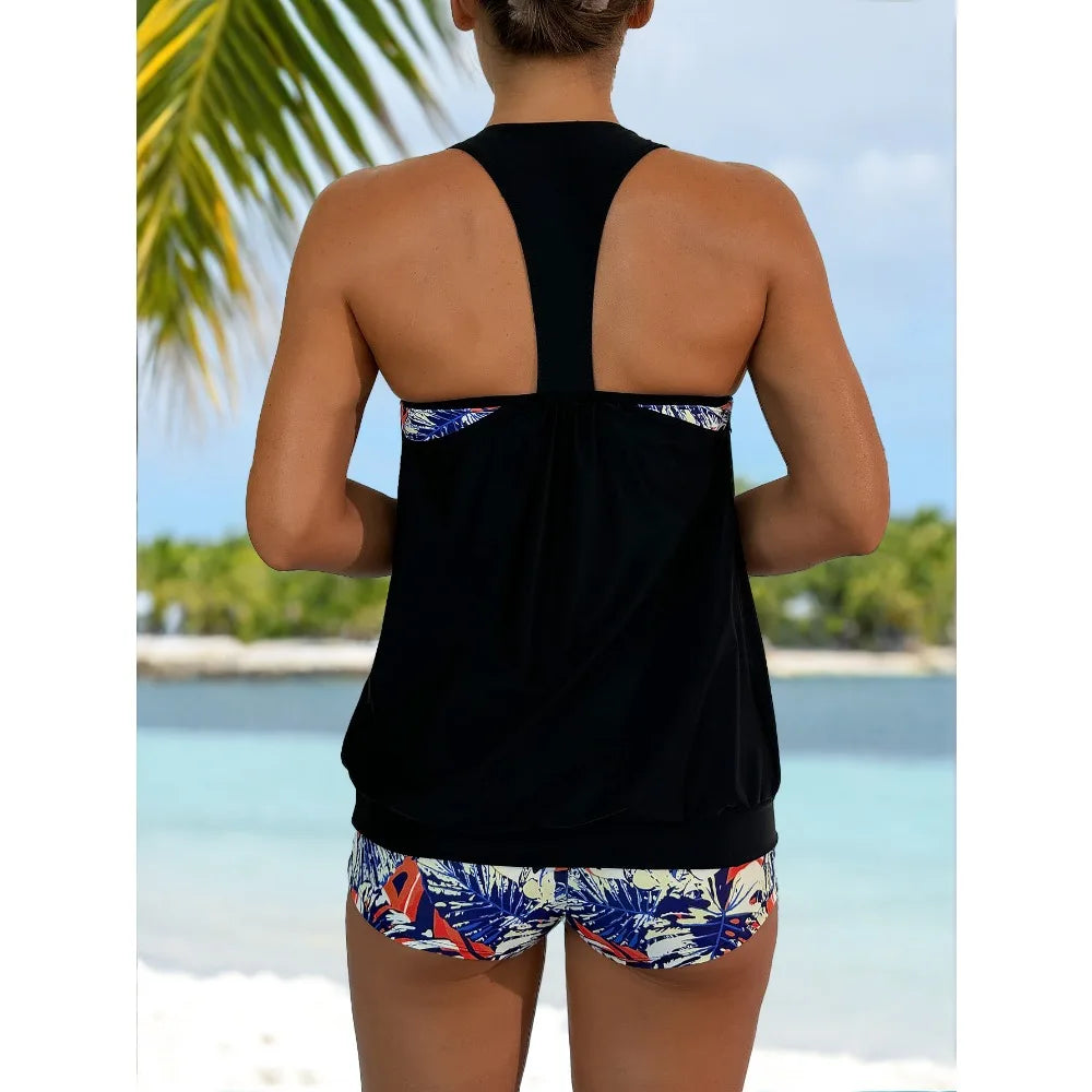 Summer Two Pieces Swimsuits Woman High Waisted Swimwear Female Tankini Sets Beach Wear Bathing Suit Shorts Women Swimming Suit