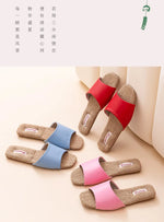 2026 New Breathable Linen Slippers For Women Men Spring Summer House Shoes Soft PU Leather Anti-slip Couples Home Floor Slides