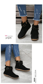 Vintage Women Boots Suede Ankle Boots Fringe Women Shoes Winter Boots Women Side Zipper Casual Shoes Ladies Snow Boot
