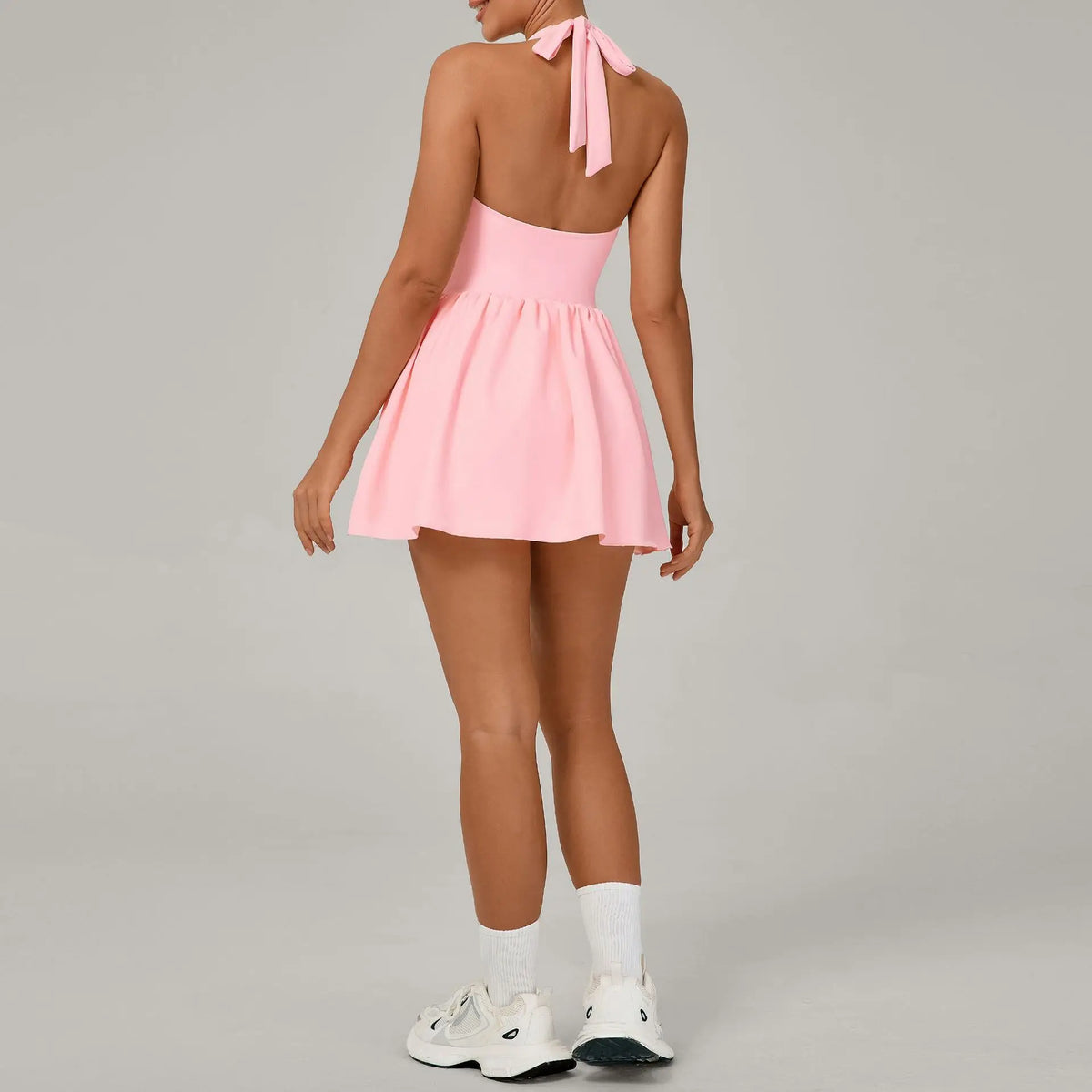Hanging Neck Tennis Dress Women Solid Color Sleeveless Sports One Piece Pocket Suits Outdoor Running Fitness Yoga Golf Dresses