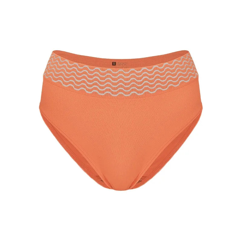 Women's Seamless Butt Lifting Panties Color Block Wave Trim Mid Rise Briefs Soft Comfortable Breathable Intimate Daily Underwear