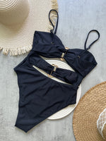 6 Colors Sexy Metal Rings Cut Out Women Swimwear One Piece Swimsuit Female Bandeau High Leg Cut Bather Bathing Suit Swim B027D