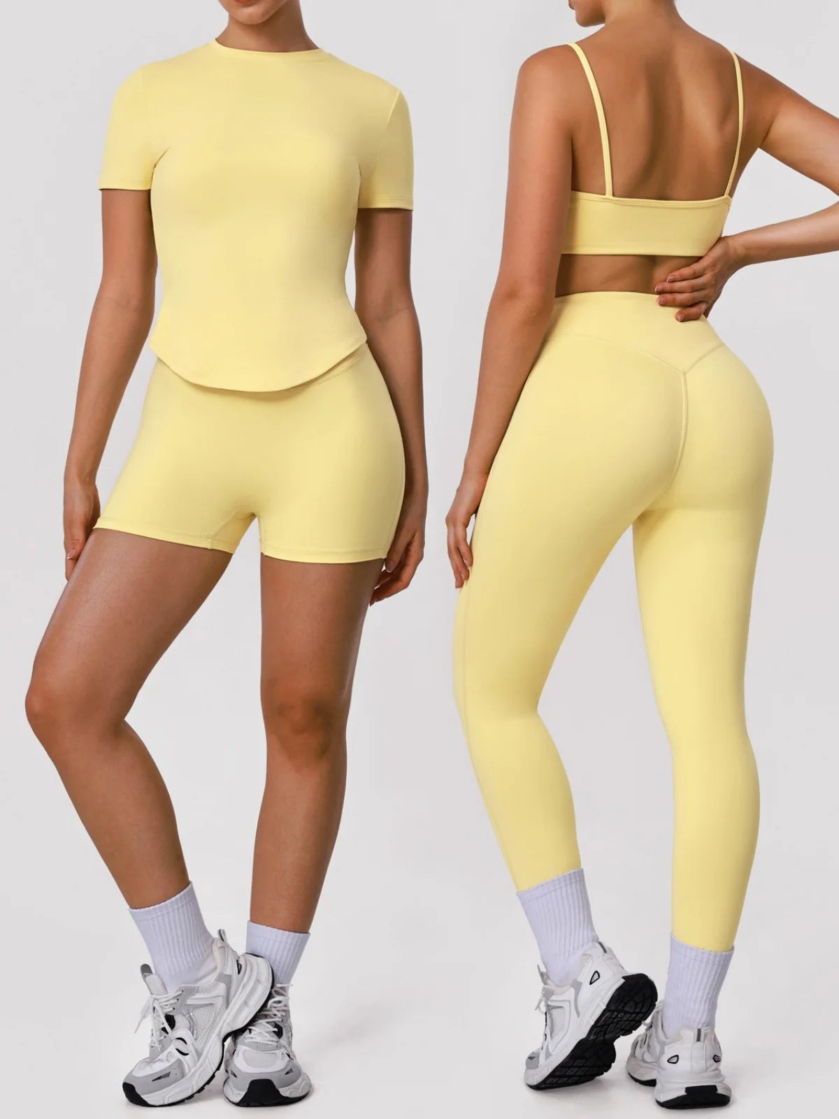 2 Pieces Sportswear Women Yoga Shorts Set Short Sleeve Sports T Shirts High Waist Hip Lifting Running Leggings Fitness Outfits