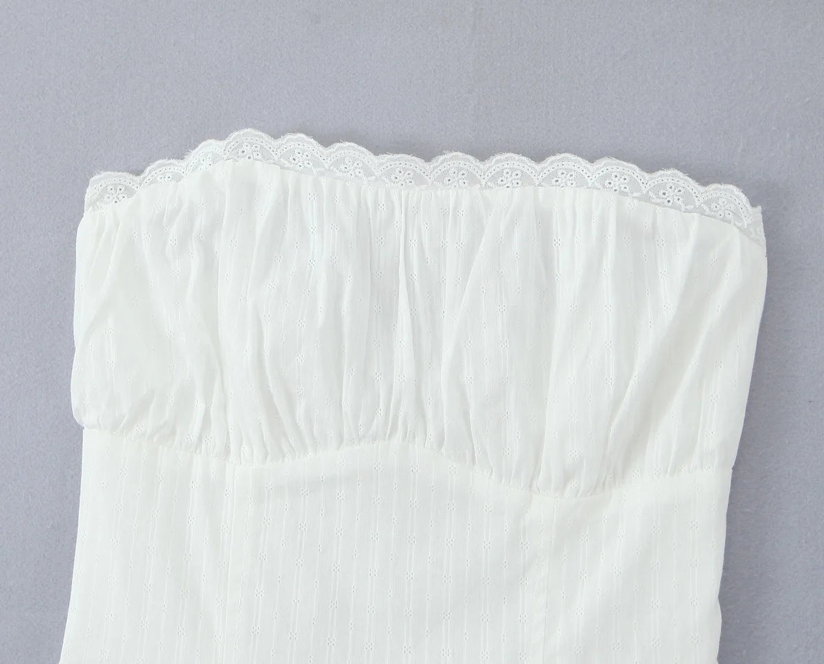 White Lace Dress Women Strapless Sleeveless Short Summer Dress Corset Cotton Mini Beach Casual Vestidos Party Dress 2025