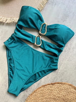 6 Colors Sexy Metal Rings Cut Out Women Swimwear One Piece Swimsuit Female Bandeau High Leg Cut Bather Bathing Suit Swim B027D