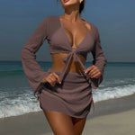 9 Colors New Long Sleeve With Skirt Bikini Female Swimsuit Women Swimwear Four-pieces Bikini set Bather Bathing Suit Swim V6358P