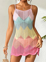 2025 New Colorful Hollow Out Crochet Knitted Tunic Beach Cover Up Cover-ups Beach Dress Beach Wear Beachwear Female Women K6522