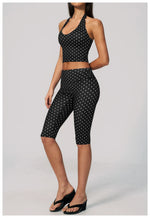 New Summer Women White Polka Dot Print Yoga Sets Hanging Neck Slim Sport Vest High Waist Mid Pants Gym Two-piece Workout Clothes