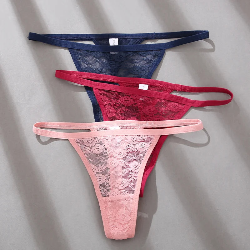 5PCS Sexy Lace Cotton Floral G-String Transparent Thong Seamless Women Low Waist Panties Underwear Solid Color Lingere Intimates