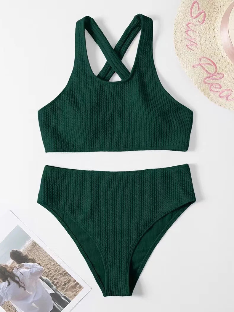 Criss Cross High Waist Bikinis 2024 Women Sexy Black Swimsuit Push Up Swimwear Female Bathing Suit Swimming Summer Beachwear