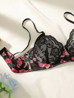 3 pieces of ultra-thin lace sexy lingerie paired with printed bikini with adjustable shoulder straps for a fun outfit A3100