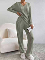 New autumn and winter women's sleepwear fashionable home wear casual straight leg pants loose V-neck knitted sweater best-seller