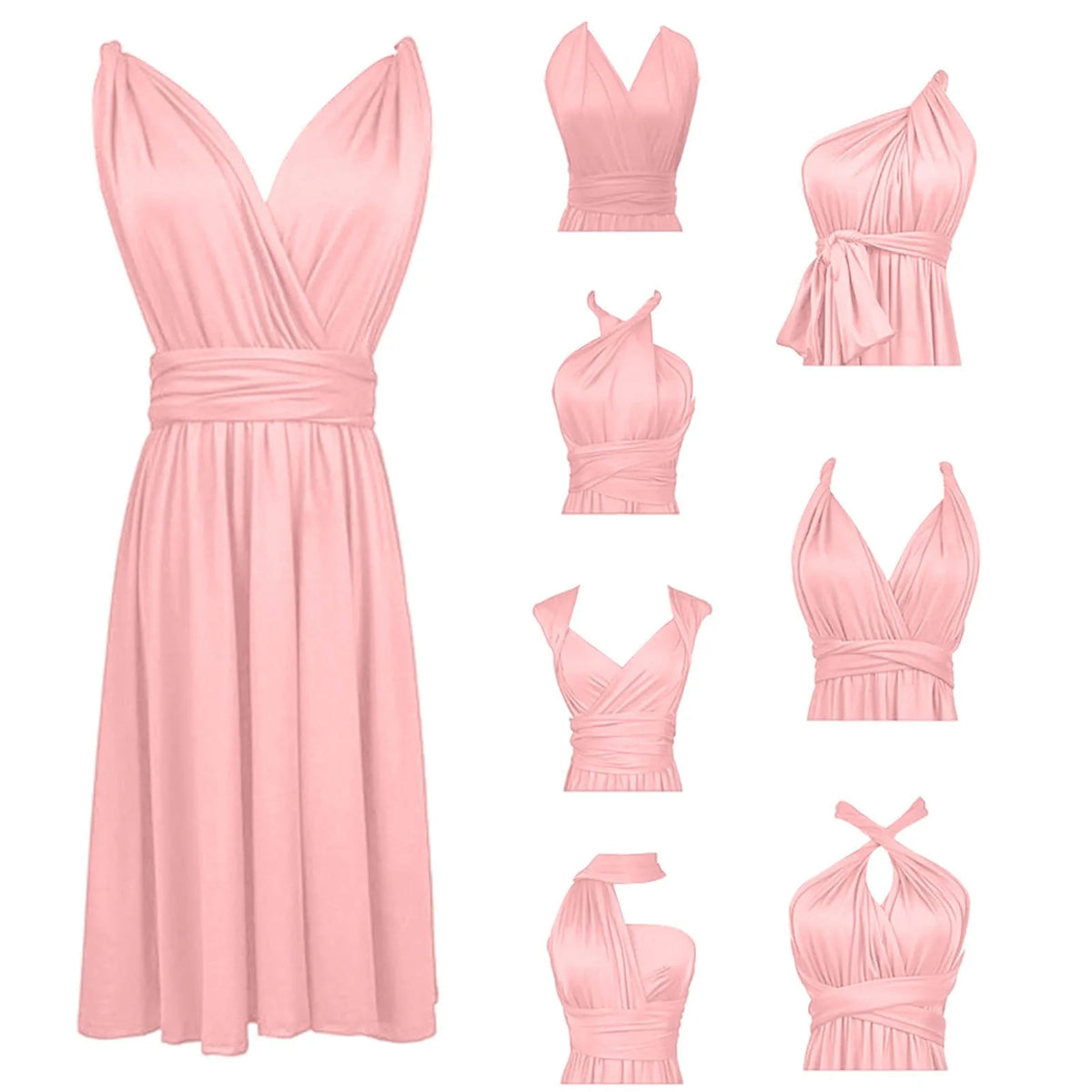 Women's Sexy V Neck Evening Dress Tie Up Multiple Ways To Wear Cocktail Dress Convertible Wrap Infinity Short Bridesmaid Dresses