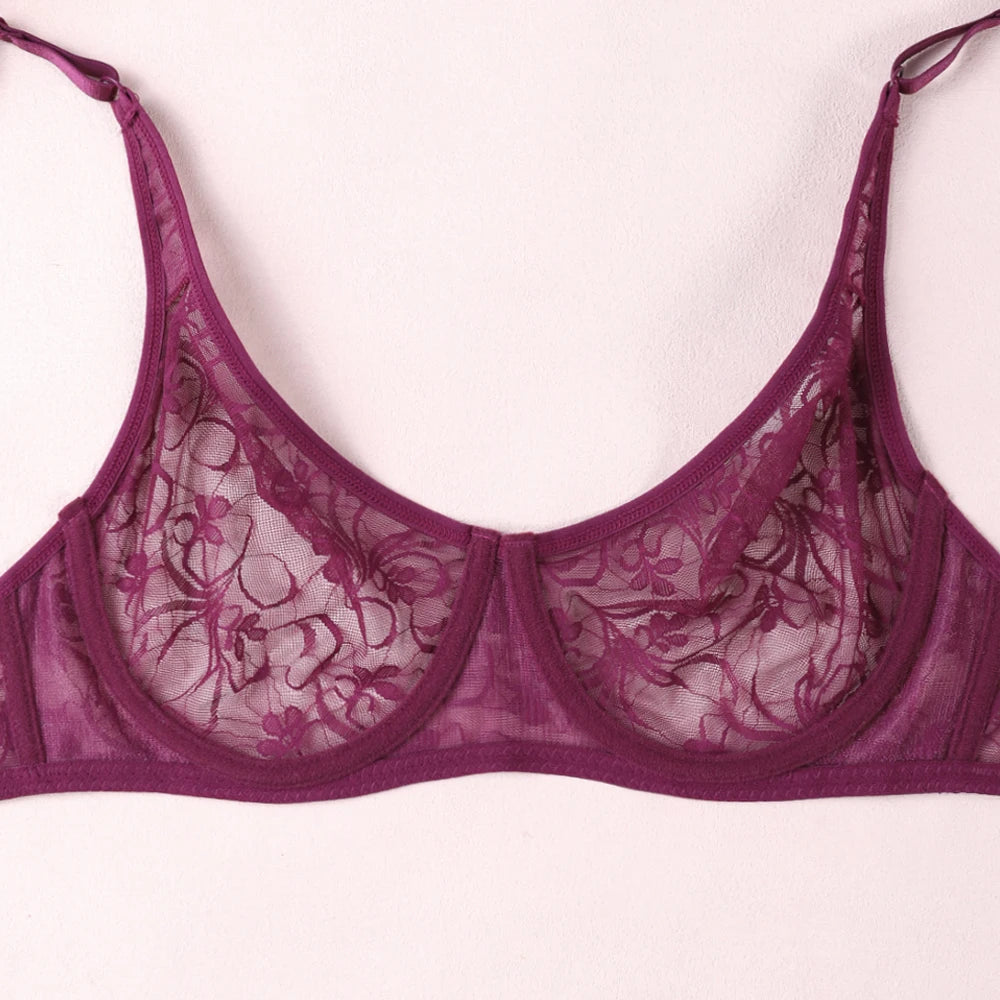 Sexy Lace Bras Transparent Ultra-Thin Sissy Lingerie Bra for Women See Through Embroidery Hollowed Out Brasserie A B C D DD Cup