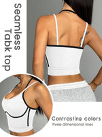 Women's Contrast Trim Halter Crop Cami Top - Sleeveless Ribbed Fitted Yoga Sports Bra Tank Top for Workout Gym Casual
