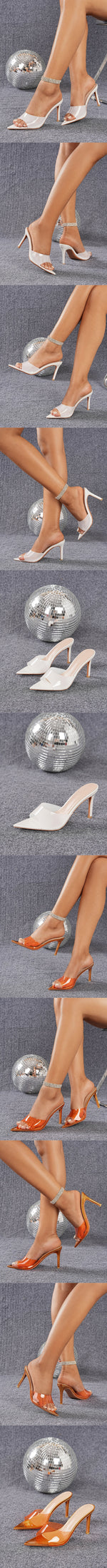 Women's Clear PVC Slide Mules Green Blue Purple Sharp Pointed Toe Stiletto Thin High Heel Slip On Summer Party Sandals Shoes