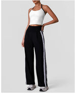 New Contrasting Striped Yoga Sets Women Hanging Neck Slim Sports Vest Gym Outfits High Waist Pocket Pants Running Fitness Suits
