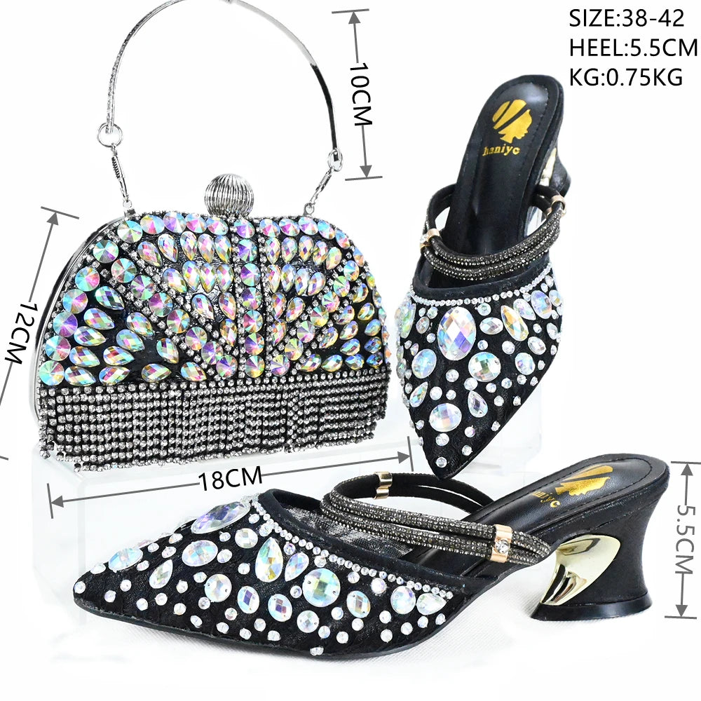 Doershow High Quality African Style Ladies Shoes And Bags Set Latest gold Italian Shoes And Bag Set For Party1-10