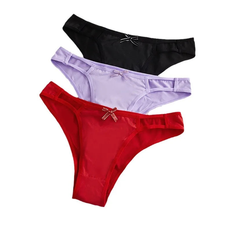 Sexy Fashion Women's Mid-Waist Triangle Panties Bowknot Lingerie Underpants Thin Breathable Briefs Soft Comfortable Underwear