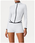 Women's Yoga Top Color-Block Zipper Stand Collar Bare Jacket Autumn Winter Outerwear Running Fitness Long Sleeve Coat