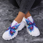 Fashion Butterfly Print Knit Sneakers for Women Breathable Mesh Platform Sneakers Shoes Woman Plus Size Thick Sole Walking Shoes
