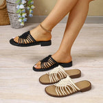 Women's new summer round head hollow breathable open toe flat bottom low heel plus size fish mouth fashion slippers