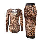 S - XXL 2026 Leopard With Skirt Long Sleeve One Piece Swimsuit Women Swimwear Female High Cut Leg Bather Bathing Suit Swim V7352