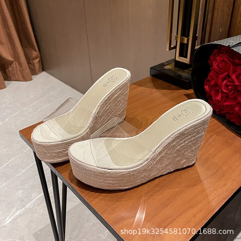NASBAVI Summer Fashion PVC Jelly Wedges Platform Women's Slippers Sandals Casual Shoes Size 34-40