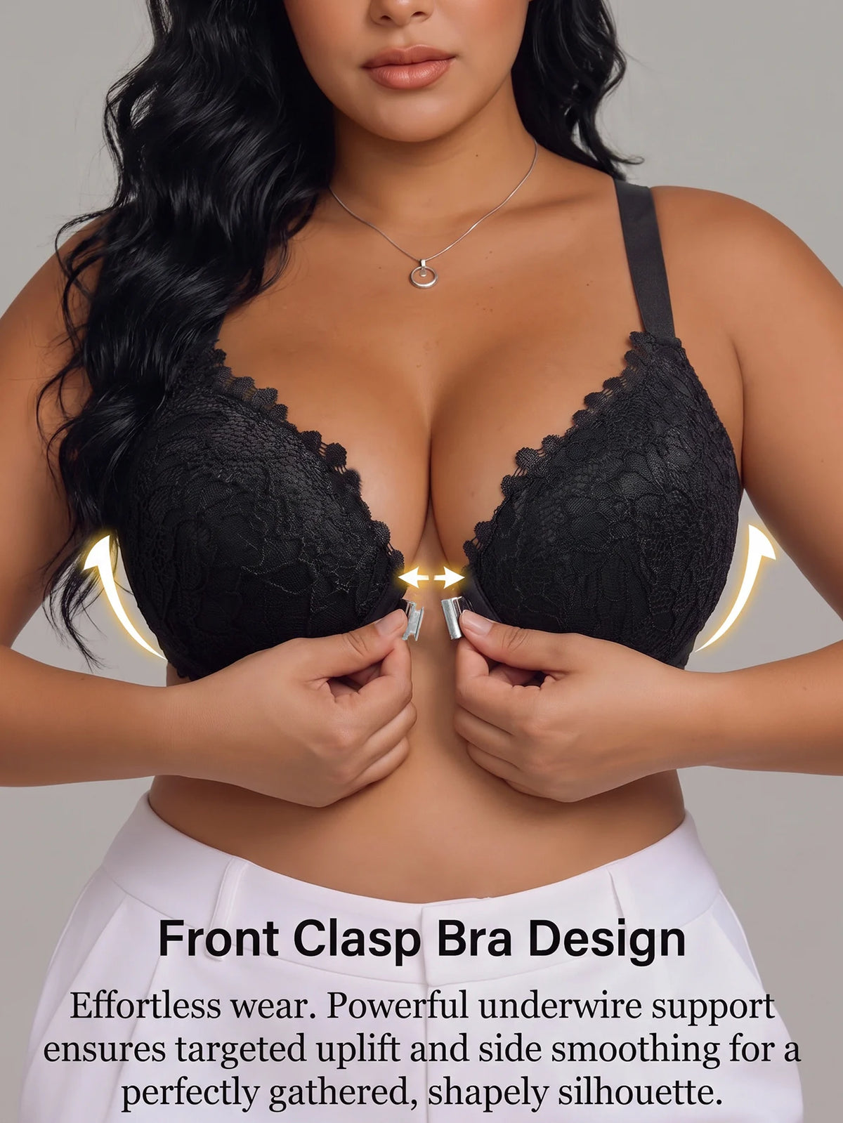 Women's C D E Cup Floral Lace Bra Side Gathering Close-Fitting Shaping Underwire Bra Thin Breathable Comfortable Bra