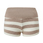 Summer Women's Trendy Shorts Foldover Waistband Striped Knit Shorts Beach Casual Streetwear