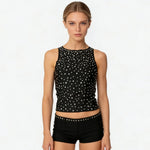 Women’s Sleeveless Black Tank Top with Metallic Stud Embellishments Summer Slim Fit Casual Going Out Vest Tops for Party